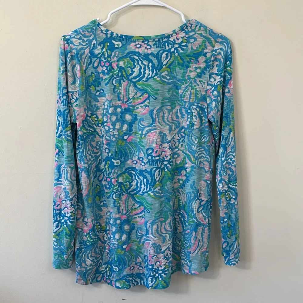 Lilly Pulitzer Etta Long Sleeve Top Blue Ibiza Aqua La Vista Size Small - Picture 5 of 8